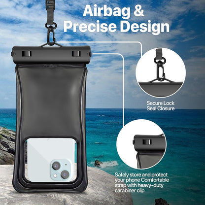 NEPHI IP68 Waterproof Phone Pouch 2 Pack-Up to 7.0"，Adjustable Neck Lanyard Floating Waterproof Phone Case for iPhone,Phone Dry Bags for Vacation Beach Pool Travel Essentials (Black Green 2 Pack)