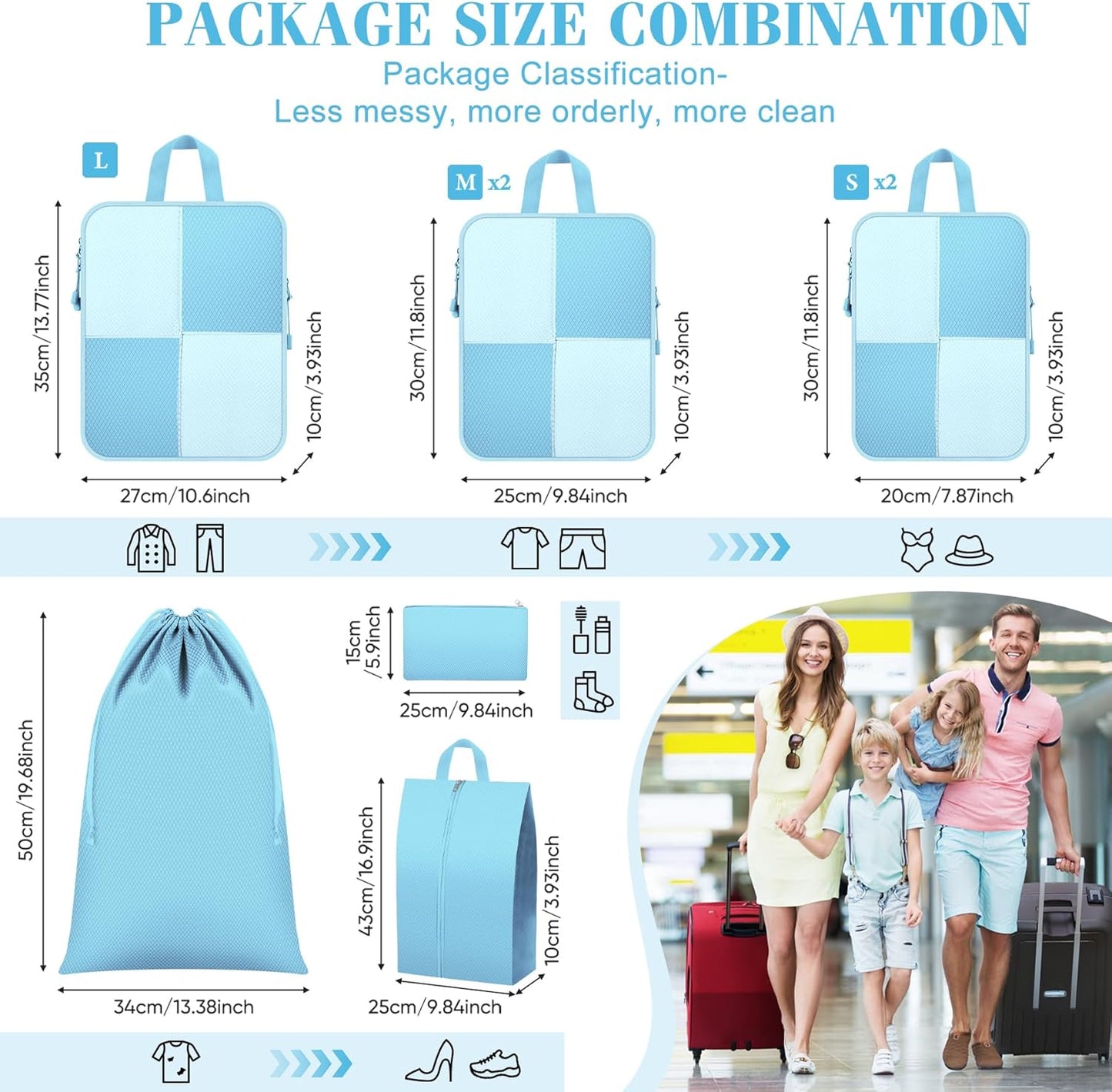 8 Set Compression Packing Cubes Travel, Lightweight Expandable Travel Cubes Suitcase Organizer for Carry On Luggage Suitcase, Light Blue