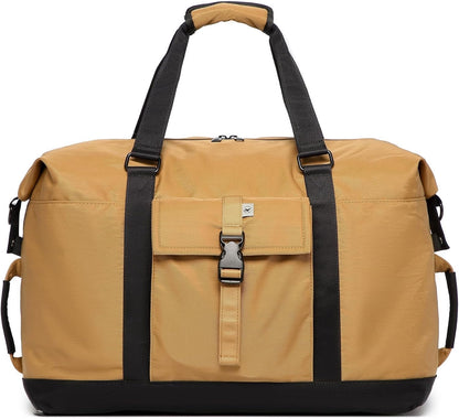 SUNNY BIRD Duffel with Utility Pouch, 40L Weekender Overnight Bag with Shoe Compartment for Travel and Sports (Brown and black)