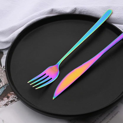 20 Pieces Silverware Set 304 Stainless Steel, Healthy & Eco-Friendly Silver Travel Mirror Polished Rainbow Knife Fork Spoon Salad Fork Dessert Spoon Flatware Set, Service for 4