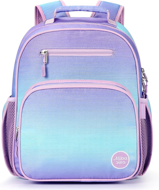 mibasies Girls Backpack 5-8: Lightweight Kids Backpacks for Girls - Girl Bookbag for Elementary School - Gradient Purple