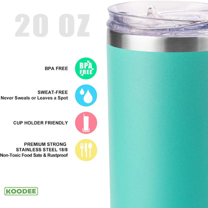 koodee 20 oz Skinny Tumbler Stainless Steel Double Wall Insulated Water Tumbler Cup with Lid and Straw, Slim Travel for Women/Men Diy Birthday Gift (Teal)