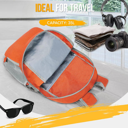 ZOMAKE Lightweight Packable Backpack 35L, Light Foldable Backpacks Water Resistant Collapsible Hiking Bag, Compact Folding Day Pack for Travel Camping(Orange)