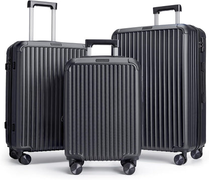 LIGHT FLIGHT Luggage Sets, Durable Hard Shell 3 Piece Set Suitcase with Spinner Wheels, Hardside Lightweight Luggage set with TSA Lock, Large Travel Luggage Set (20" 24" 28"), Black
