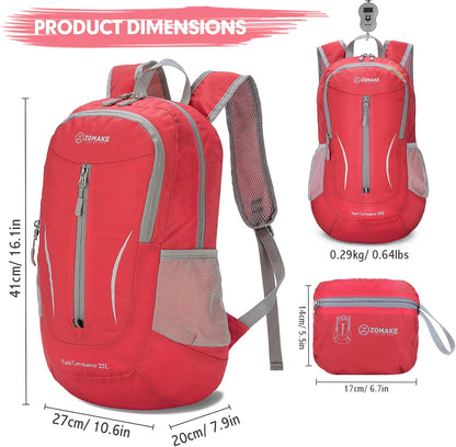ZOMAKE Ultra Lightweight Packable Backpack 25L, Foldable Hiking Backpacks Water Resistant Small Folding Daypack for Travel(Red)