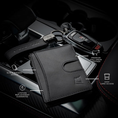 Kings Loot Custom Wallet for Men | Engraved Leather Slim Wallet with Money Clip | Personalized RFID Blocking Design | Minimalist & Stylish Wallets (Black)