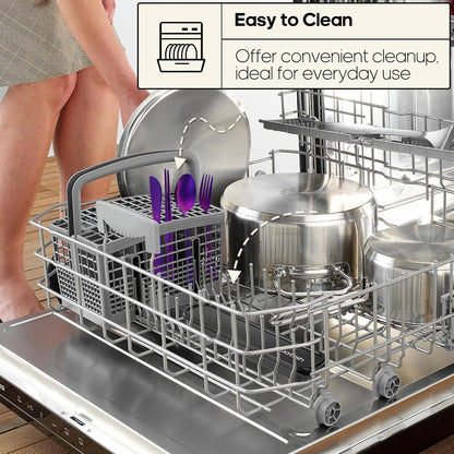 Travel Utensils with Case, Quatish Portable Silverware Set for Work, Stainless Steel Reusable Travel Cutlery Set, Fork and Spoon Set for Picnic, Camping, Gadgets, Lunch Box for Men, Purple