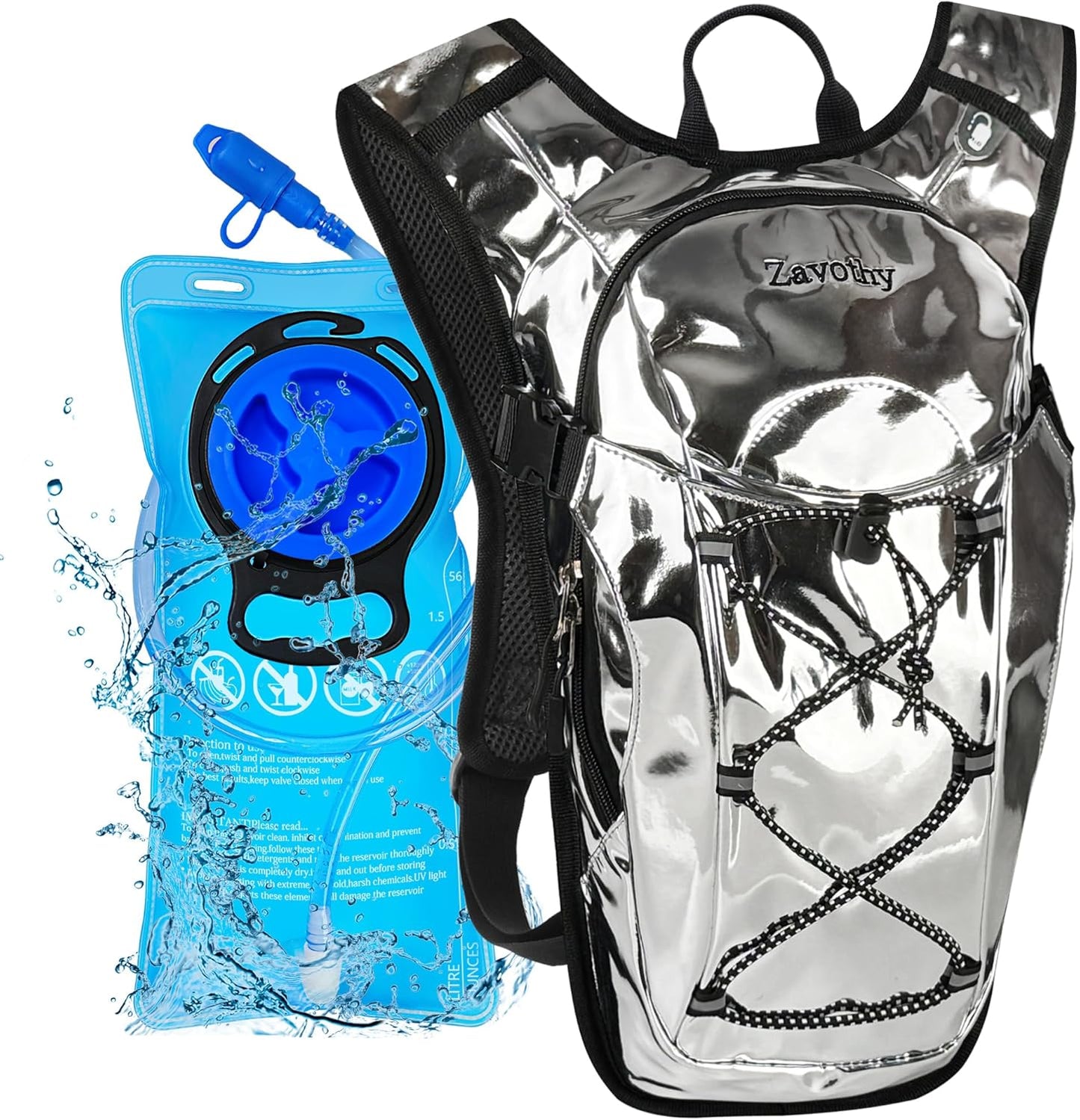 Reflective Hydration Backpack, Hydration Pack - Water Backpack with 2L/3L Hydration Bladder, Essential for Festivals - Rave Hydration Pack for Hiking, Running, Cycling, and Festivals