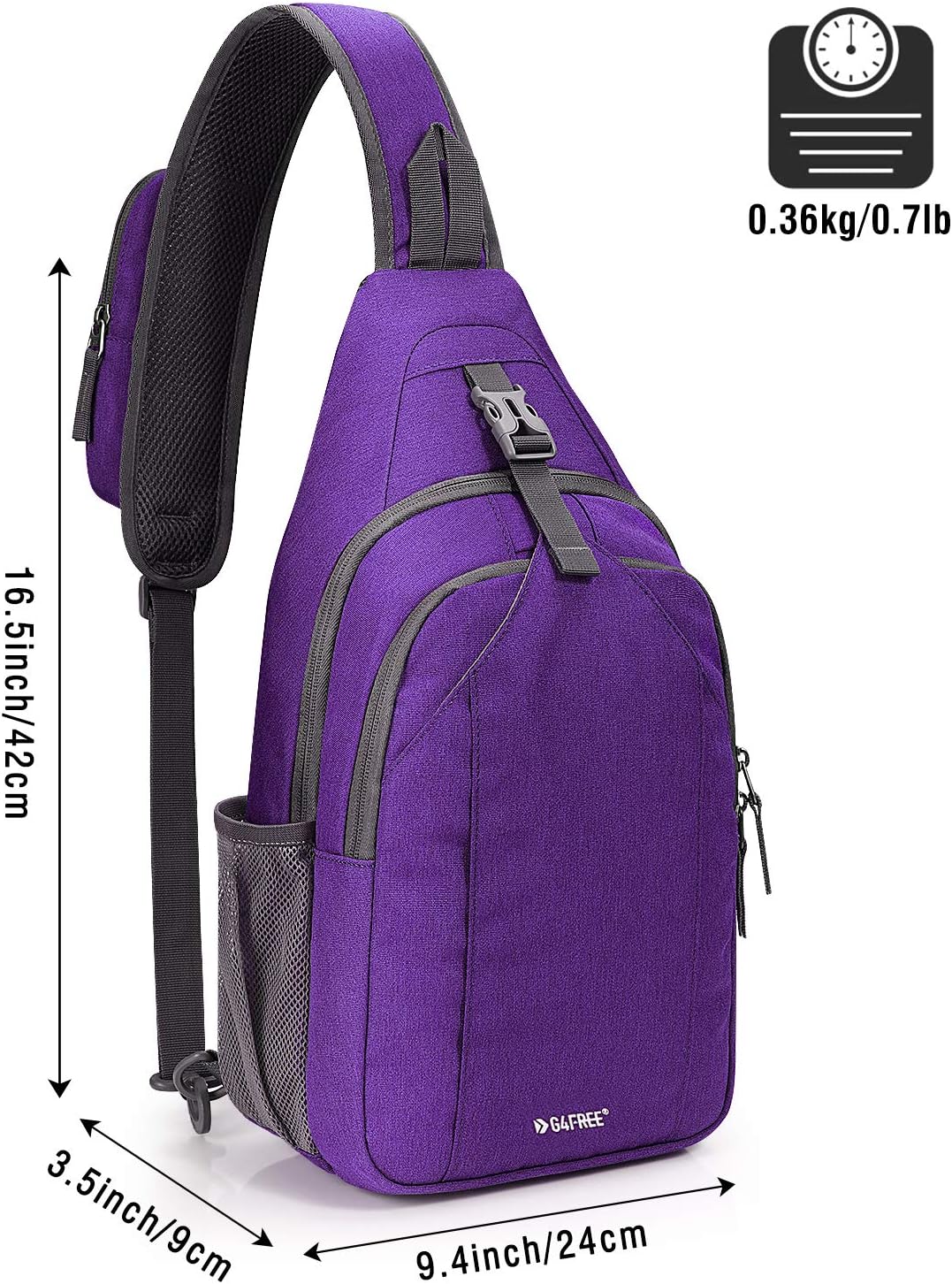 G4Free Sling Bag RFID Blocking Sling Backpack Crossbody Chest Bag Daypack for Hiking Travel(Purple)