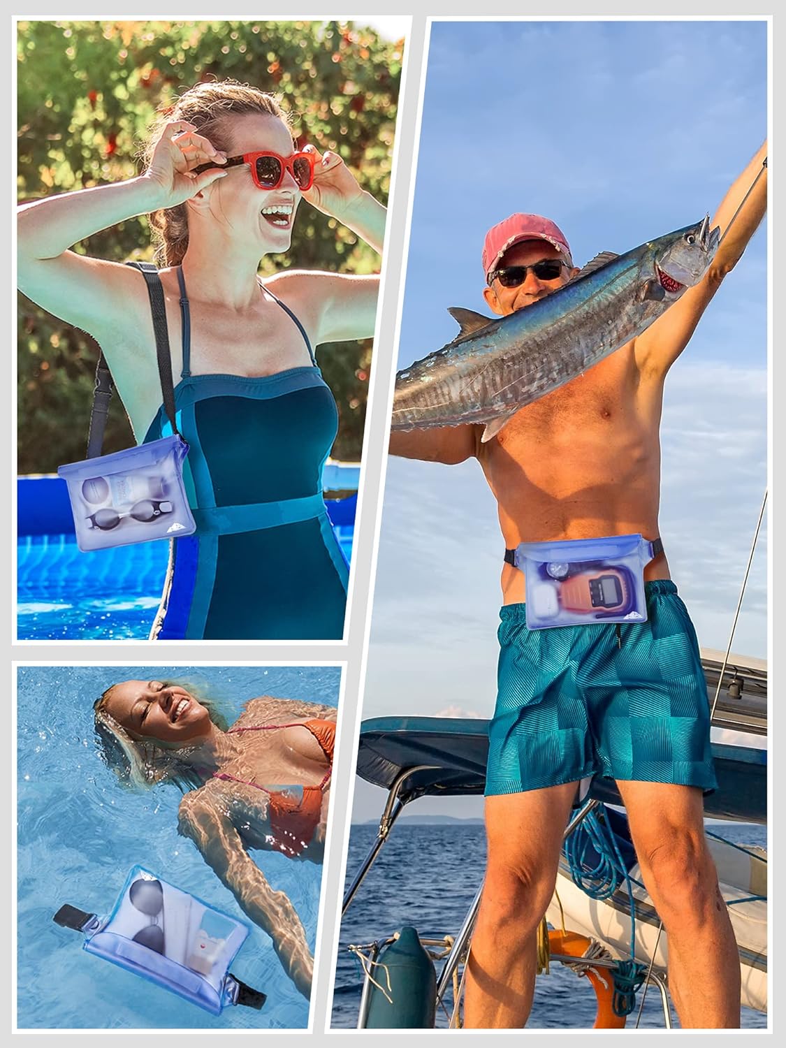 HEETA Waterproof Fanny Pack, Waterproof Pouch Dry Bag 2/3/4 Pack for Phone Passport Purse, Adjustable Waist Strap for Swimming Kayaking Boating Paddle Board Accessories Cruise Beach Camping Essentials