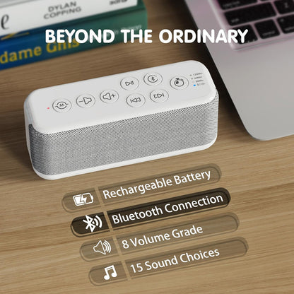 OnLyee White Noise Sound Machine with Bluetooth Speaker, 15 Soothing Sounds, Office Privacy & Noise Canceling, 3000mAh Rechargeable Battery, Auto-Off Timer & 8-Level Volume– Ideal for Baby