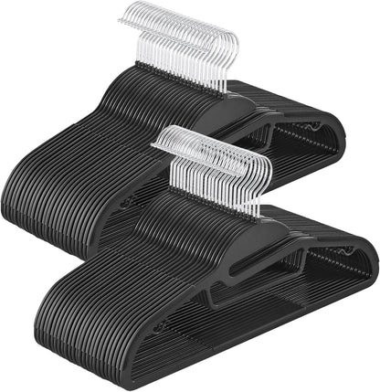 SONGMICS 50 Pack Coat Hangers, Heavy-Duty Plastic Suit Hangers, S-Shaped Opening, Space-Saving, 360º Swivel Hook, 16.3 Inches Wide, Ink Black UCRP41BK-50