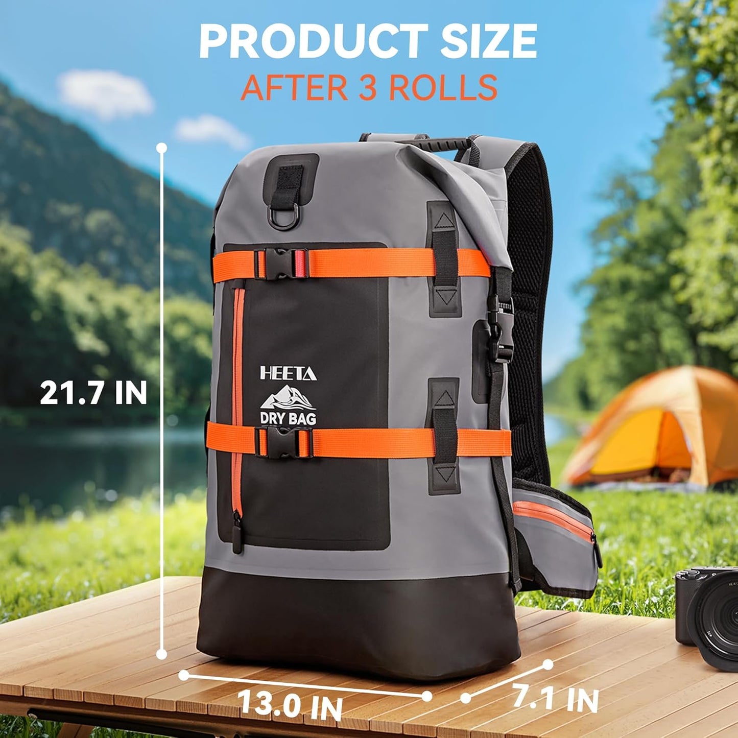 HEETA Dry Bags Waterproof Backpack 40L for Men & Women, Roll Top Heavy Duty Cushioned Hiking Backpack for Kayaking Boating Paddle Boarding Fishing Travel Camping Beach Vacation Cruise Ship Essentials