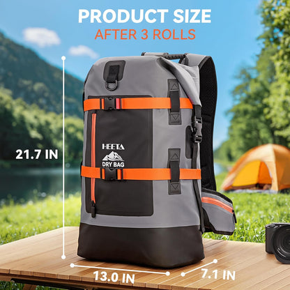 HEETA Dry Bags Waterproof Backpack 40L for Men & Women, Roll Top Heavy Duty Cushioned Hiking Backpack for Kayaking Boating Paddle Boarding Fishing Travel Camping Beach Vacation Cruise Ship Essentials