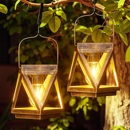 KOOPER Solar Lanterns Outdoor Waterproof - Upgraded Metal Hanging Solar Lights Outdoor Lanterns Decorative, Bright Bronze Hanging Lantern Outdoor for Yard Patio Table Pathway Garden Decor 2 Pack