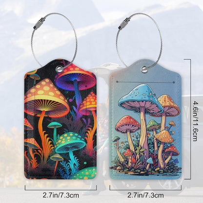 Set of 2 Colorful Mushrooms at Night Luggage Tags for Suitcases, Colorful Mushrooms Leather Suitcase Tag Name Identifiers Labels for Travel Bag Baggage Backpack