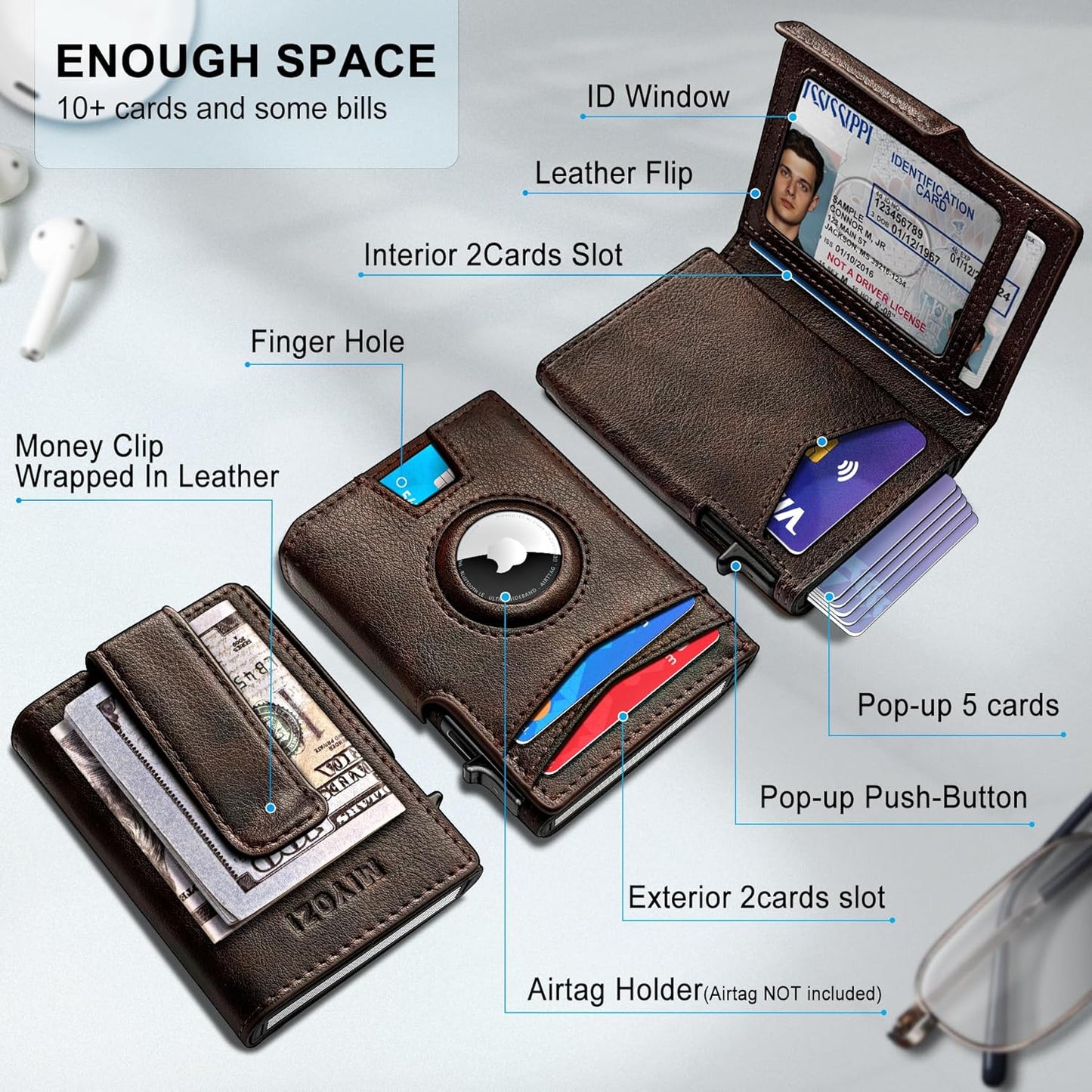 Airtag Wallet for Men,with Money Clip 10 Cards Metal Case Smart Slim Pop Up Credit Card Holder Flip with Magnetic Closure RFID Blocking wallet with Gift Box