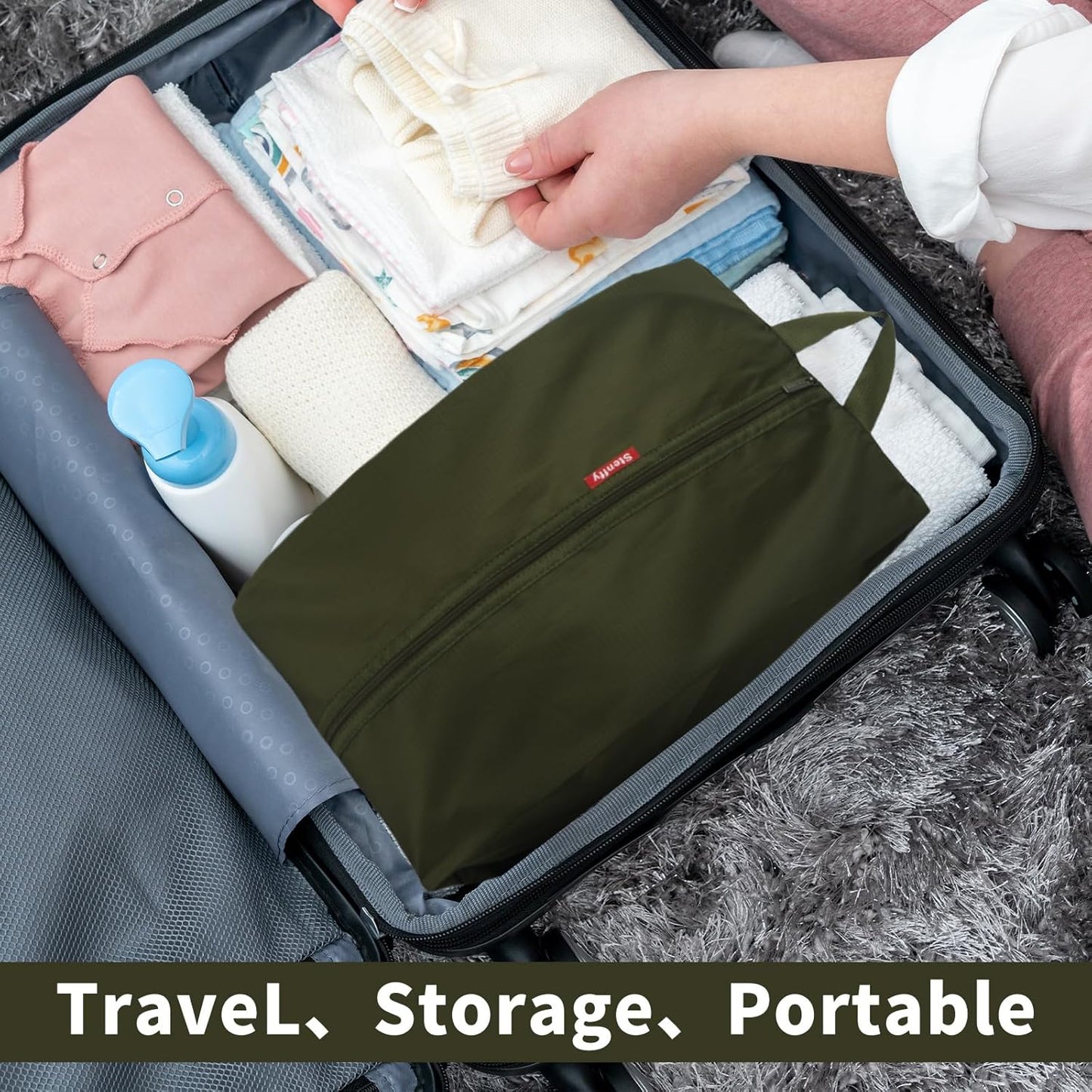 6pcs Portable Shoe Organizer, Travel Pouches with Zipper, Golf Shoe Bags, Clothes Bags, Soccer Cleats Bag, Shoe Pouch for Gym, Waterproof, Odor-Resistant (Dark Green)