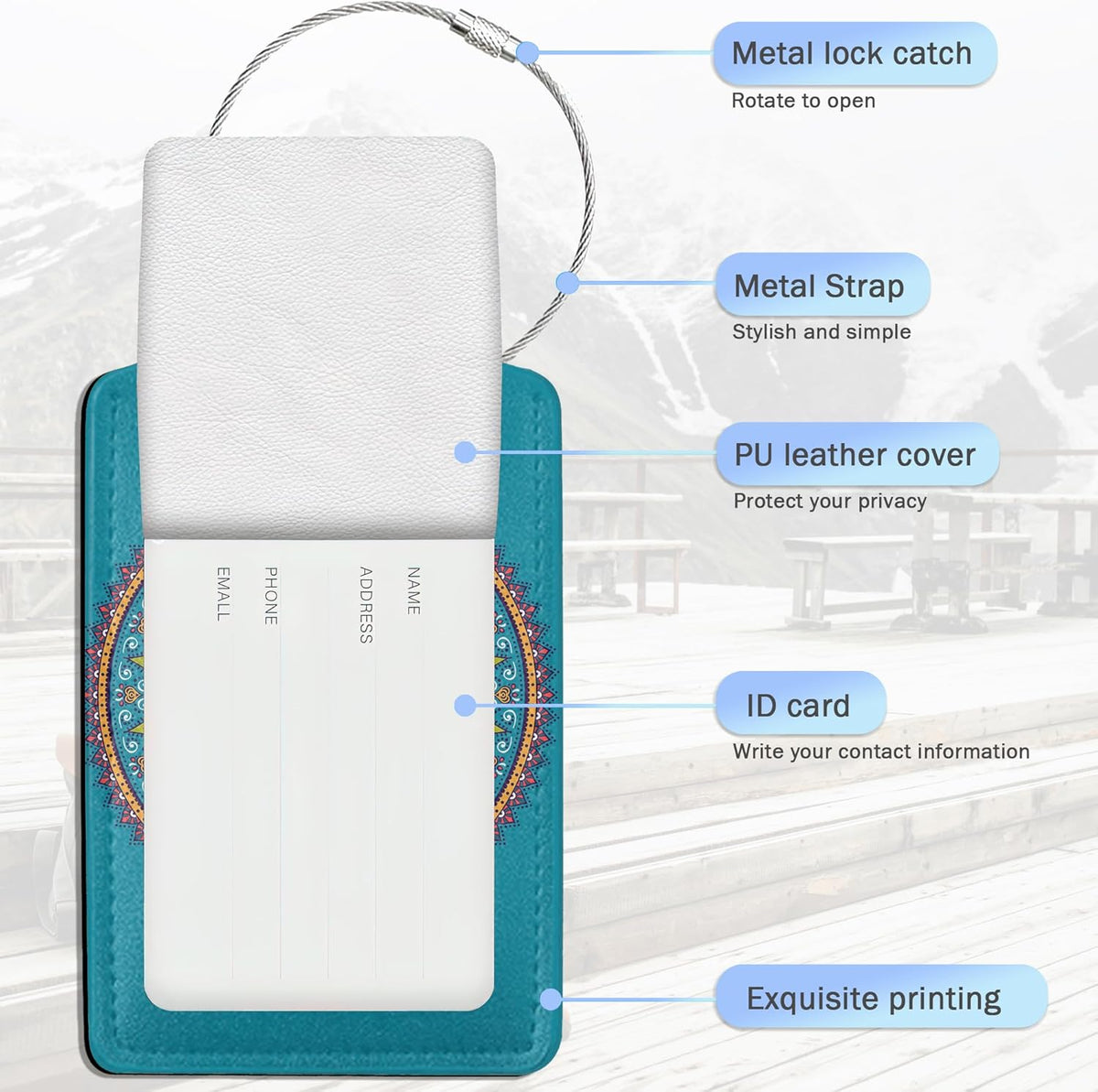 Luggage Tags for Suitcase,Flower Mandala Luggage Tags of Set 2 Leather Identifiers Privacy Cover with Stainless Steel Loop for Women Men Travel Bag Suitcase