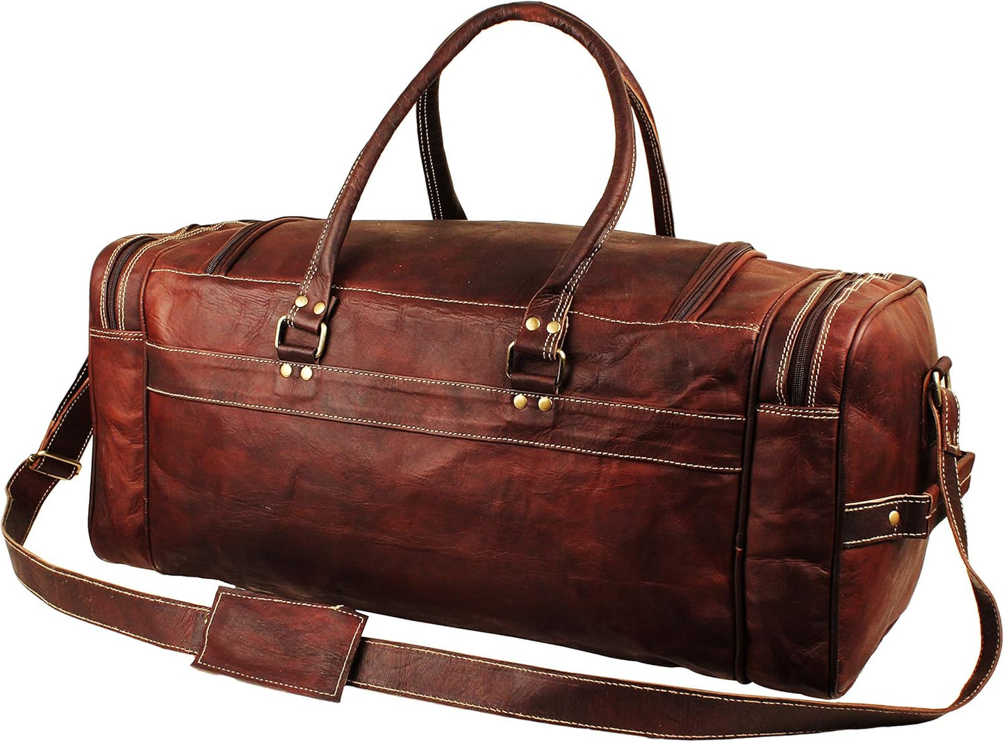 Men’s Gym Sports Overnight Weekender Bag Leather Travel Bags For Men Vintage Leather Duffle Bag Women Carry On Travel Holdall Bag 24 Inches