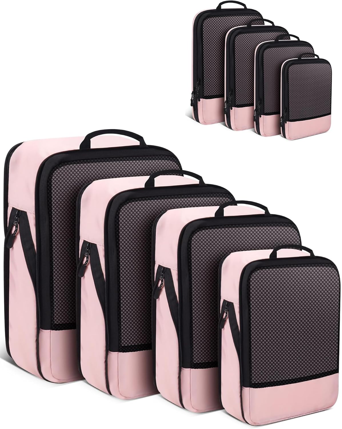 4 PCS Set Compression Packing Cubes for Travel, Lightweight Packaging Organizer Bags for Carry On Space Saving, Travel Essentials Cubes for Suitcase Backpack, Pink