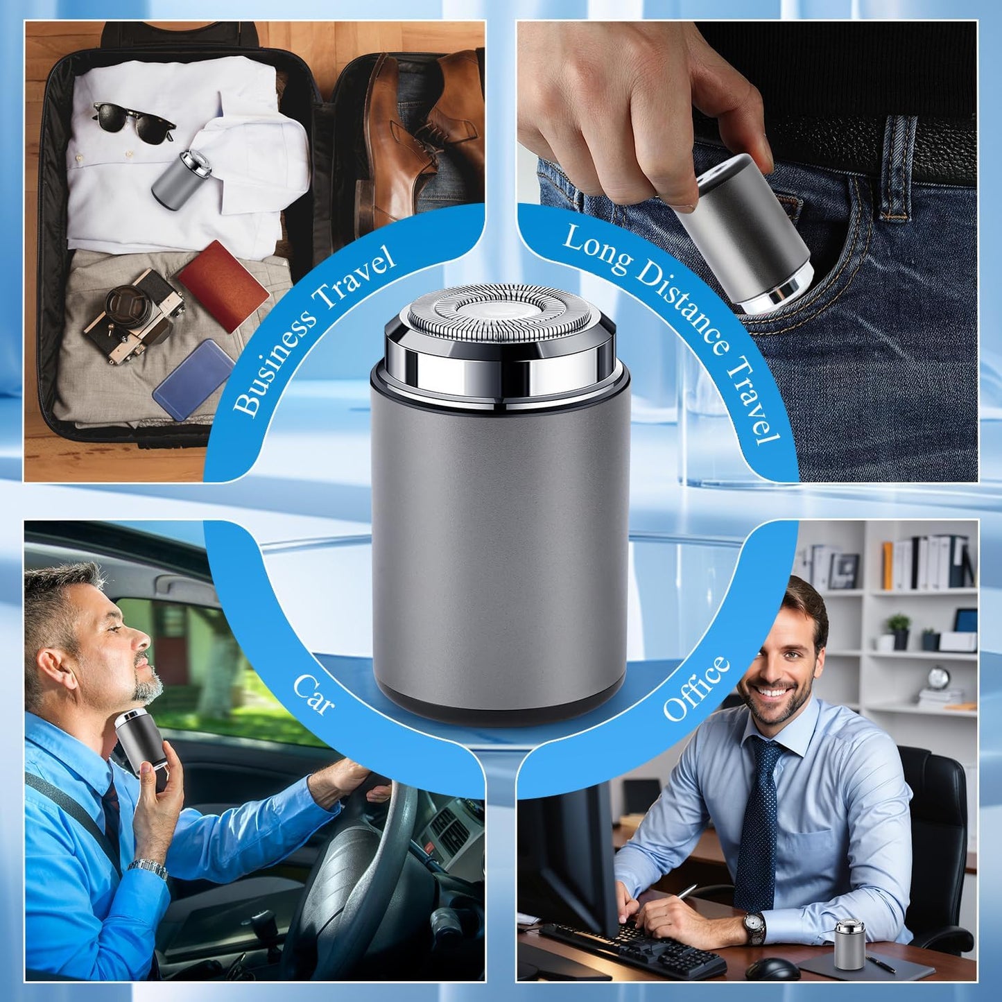 Mini Electric Shaver, Portable Mini Electric Shaver, Pocket Size MiniElectricShaver for Men, USB Rechargeable Waterproof ShaverElectric Beard Trimmer for Home, Car, Office, Business Trip (Blue)