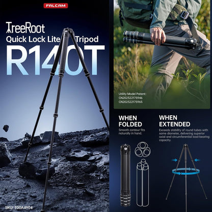 FALCAM TreeRoot F38 Quick Lock Camera Carbon Fiber Travel Tripod Max Payload 50Kg/110lbs (R140T)-T00A4904