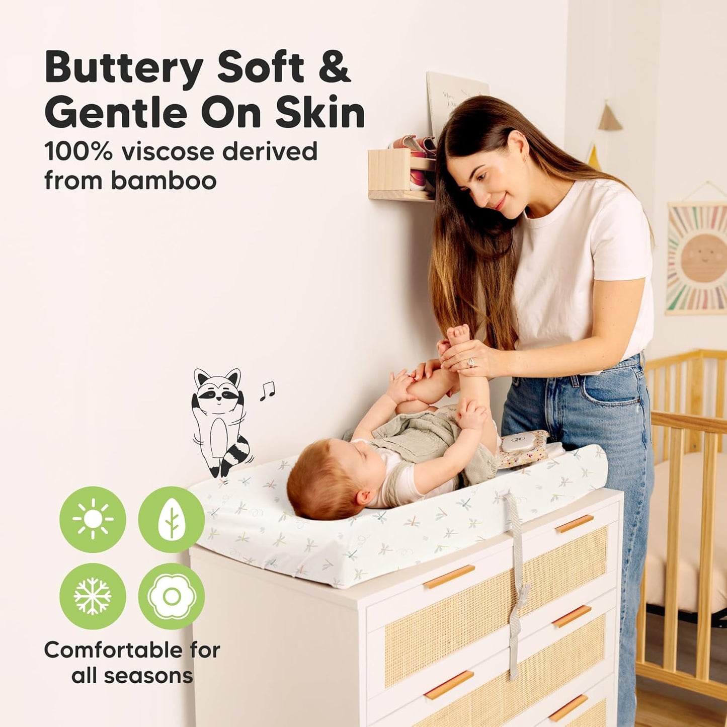 2-Pack Baby Changing Pad Covers for Girl, Boy, Neutral - Soft Viscose Derived from Bamboo Changing Table Pad Cover Sheets, Baby Nursery Diaper Changing Pad Cover, Contour Changing Pad Liner (Meadow)