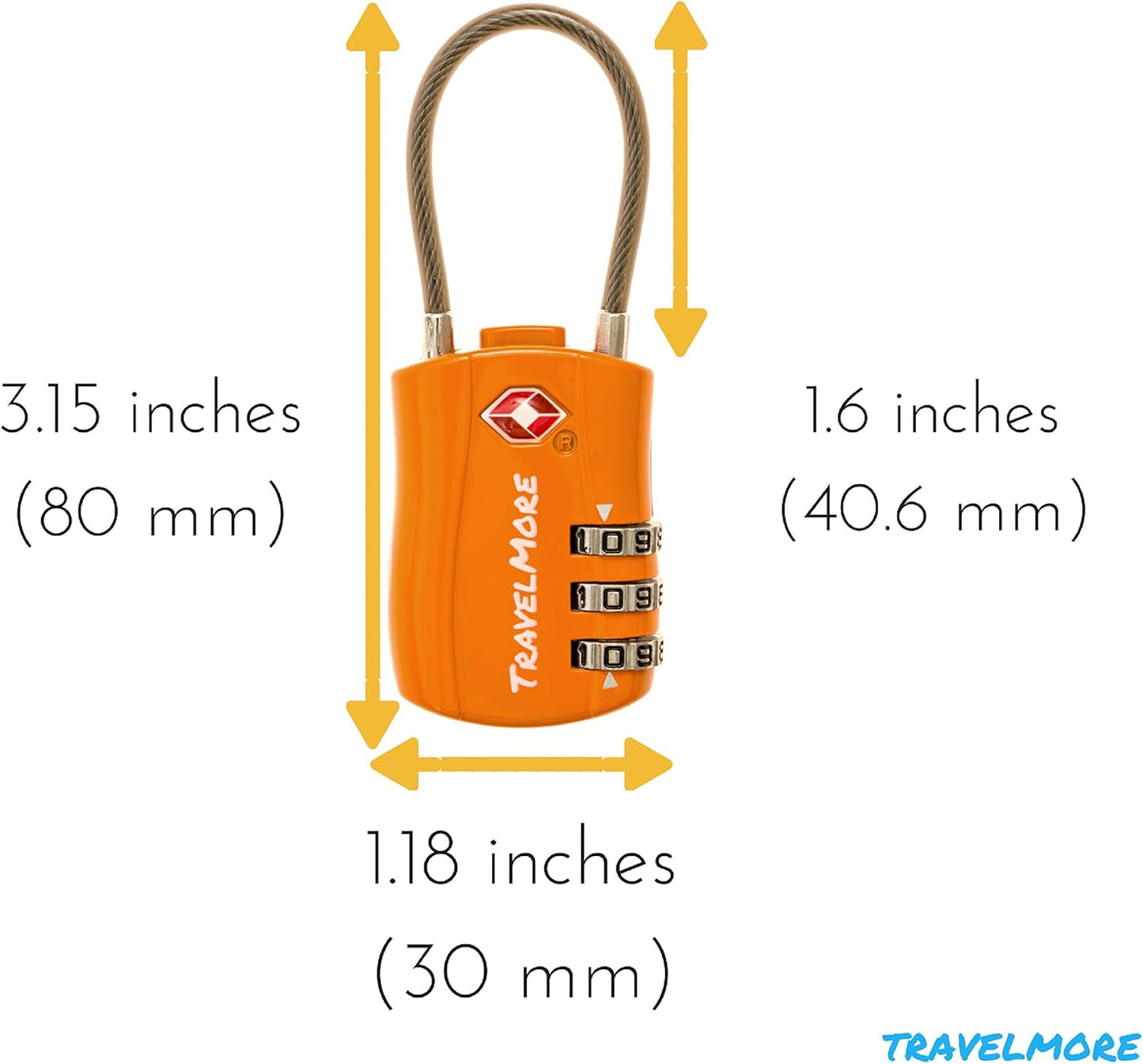 6 Pack TSA Approved Travel Combination Cable Luggage Locks for Suitcases & Backpacks - Orange