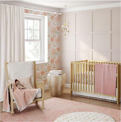 Crane Baby Floral Crib Sheets, 100% Cotton, Breathable Baby Bedding for Standard Mattress, Pink Nursery Decor, Machine Washable Pink Floral Crib, Toddler Sheets