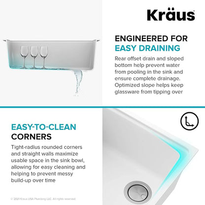KRAUS Kitchen Sink Bellucci 32” Undermount Workstation Granite, Metallic White - Image 11