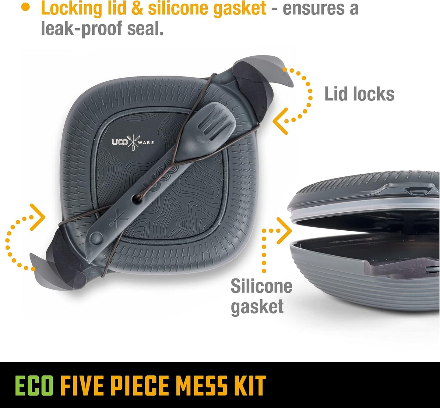 UCO Recycled ECO 5-Piece Camping Mess Kit with Bowl, Plate, Switch Spork Utensil Set