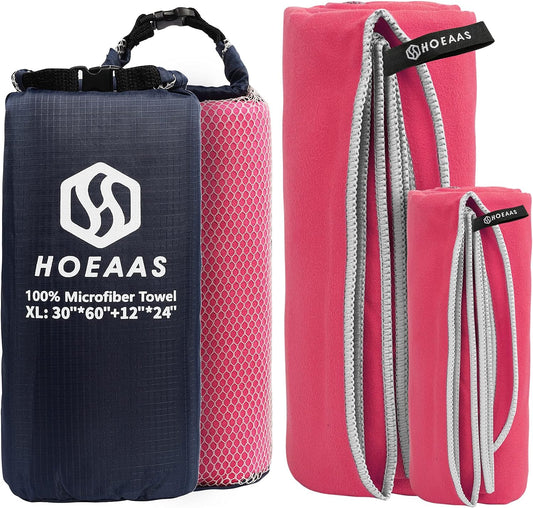 HOEAAS 2 Pack Microfiber Camping Towels, Quick Dry Towel, Super Absorbent Ultra Compact Travel Towel Soft Lightweight Sports Towel for Sweat Fast Drying Towels for Pool,Gym,Hiking,Backpacking,Fitness