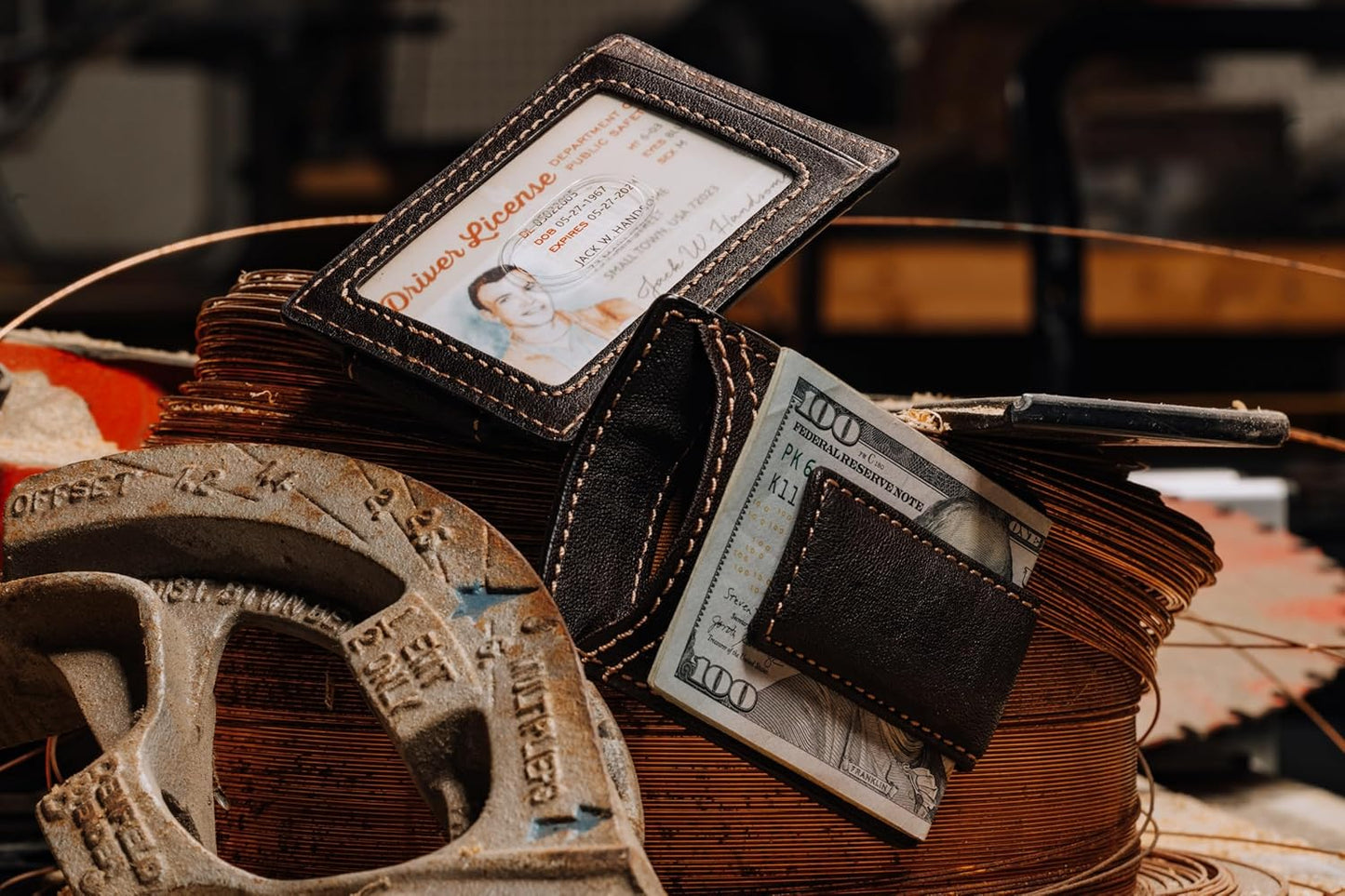 House of Jack Co. Corbin Slim Money Clip Wallet for Men, Strong Magnetic Clip with Exterior ID Window, Full Grain Cowhide Leather Front Pocket, Brown