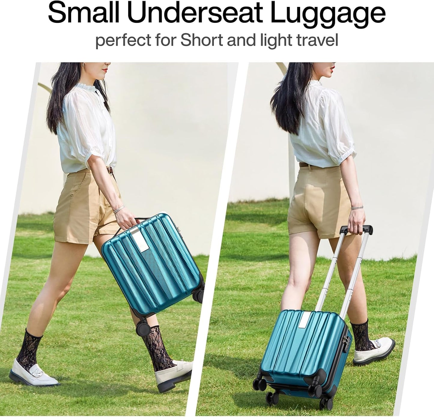 Hanke 14 Inch Underseat Carry On Luggage with Wheels Hard Shell Suitcases Carry On Bag Lightweight Small Mini Suitcase Tsa Luggage for Travel. Caribbean Blue.