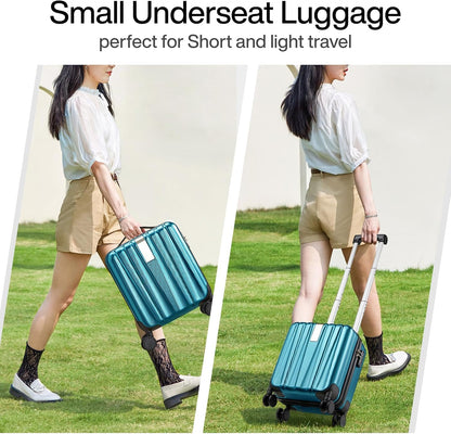 Hanke 14 Inch Underseat Carry On Luggage with Wheels Hard Shell Suitcases Carry On Bag Lightweight Small Mini Suitcase Tsa Luggage for Travel. Caribbean Blue.