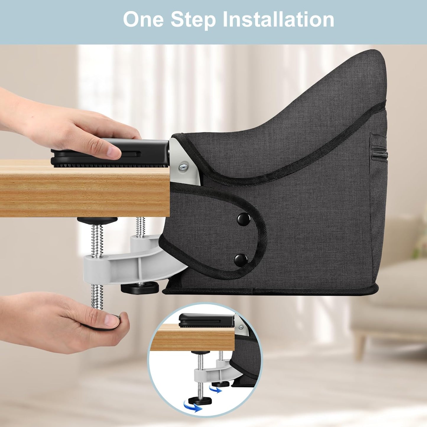 Hook On High Chair, Jozzve Baby High Chair, Portable High Chair for Travel, Foldable Fast Table Chair with Storage Bag, Baby Feeding Seat Clip On High Chair for Home and Travel (Bright Blue)