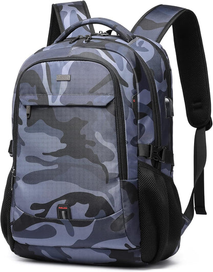 DUSLANG 17 Inch Travel Laptop Backpack Water Resistant Hiking Backpack for Men Laptop Bag with USB Charging Port,Camouflage green
