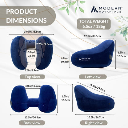 Modern Advantage Inflatable Travel Pillow for Airplanes – Hooded Neck Pillow with Adjustable Support – Comfortable, Compact & Travel-Friendly – Perfect for Sleeping on Long Flights (Blue)