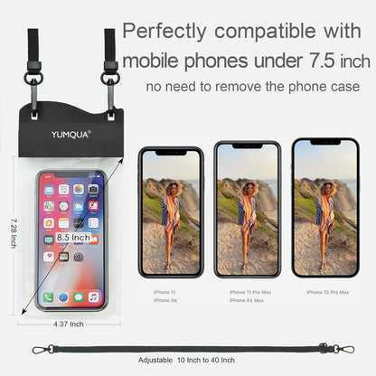 Large Waterproof Phone Pouch 2 Pack, IPX8 Waterproof Cell Phone Case Dry Bag Compatible with iPhone 15 14 13 12 Pro Max, Galaxy S23 Ultra S22 Pixel 4 XL Phone Up to 7.5", Black+Yellow