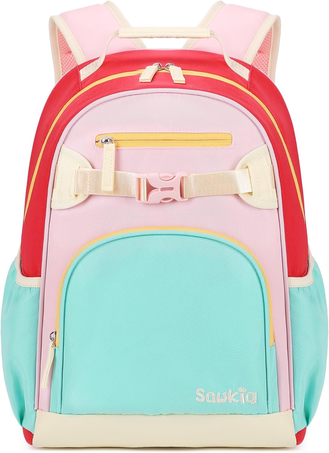 Lightweight Cute Kids Backpack for School Kindergarten Elementary Backpacks for Gilrs ages 6-8-10 (Aqua Pink Red)