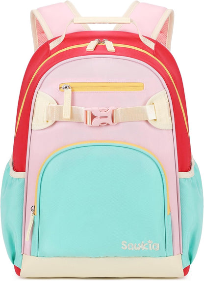 Lightweight Cute Kids Backpack for School Kindergarten Elementary Backpacks for Gilrs ages 6-8-10 (Aqua Pink Red)