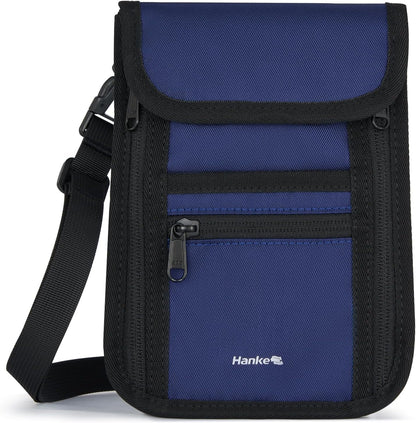Hanke Passport Holder, Travel Wallet for Womens and Men, Neck Wallet Hidden Passport Pouch for Travel Adjustable Lightweight Thin with 6 compartments (Navy Blue)