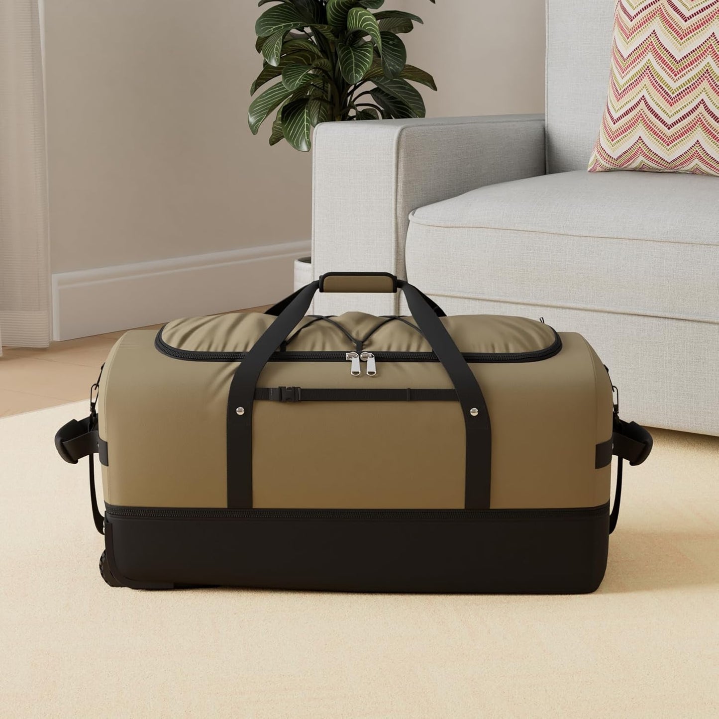 CONTAIL 32”110L Expandable 140L Rolling Duffle Bag with 2 Inline Wheels,Convertible Weekend Travel Bag with Bungee-Cord System,Army Green