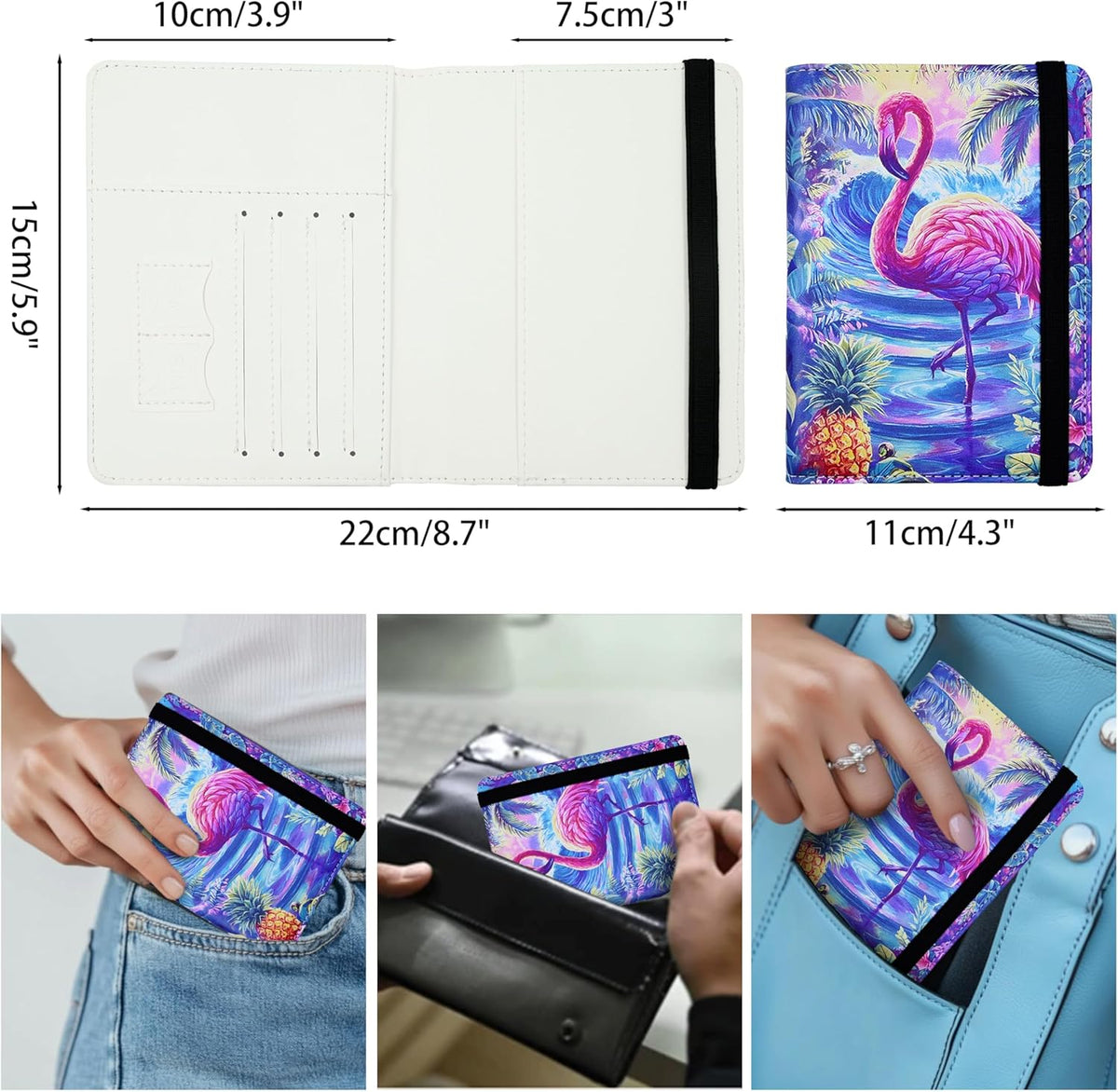 Passport Holder for Women and Men PU Leather Passport Cover for Travel (Flamingo)