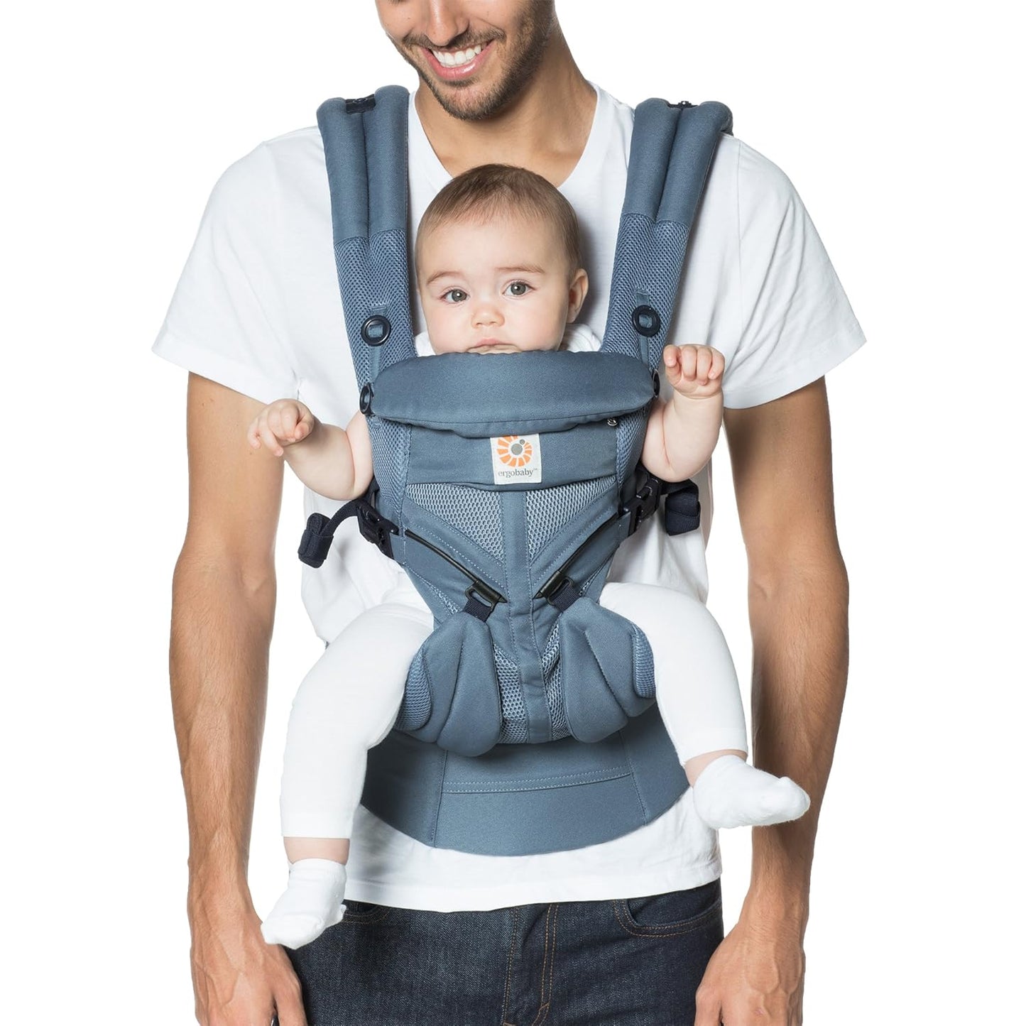 Ergobaby Omni Classic Baby Carrier Newborn to Toddler - Breathable Baby Carriers for Summer - All-Position Carrier with Lumbar Support (7-45 Pounds), Mesh, Oxford Blue