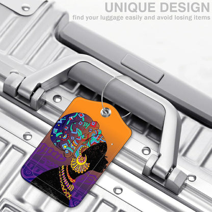 Set of 2 Luggage Tags for Suitcases Silhouette of African Woman Leather Suitcase Tags Identifiers with Privacy Name Address Label and Stainless Steel Loop for Women Men Travel Luggage Accessories