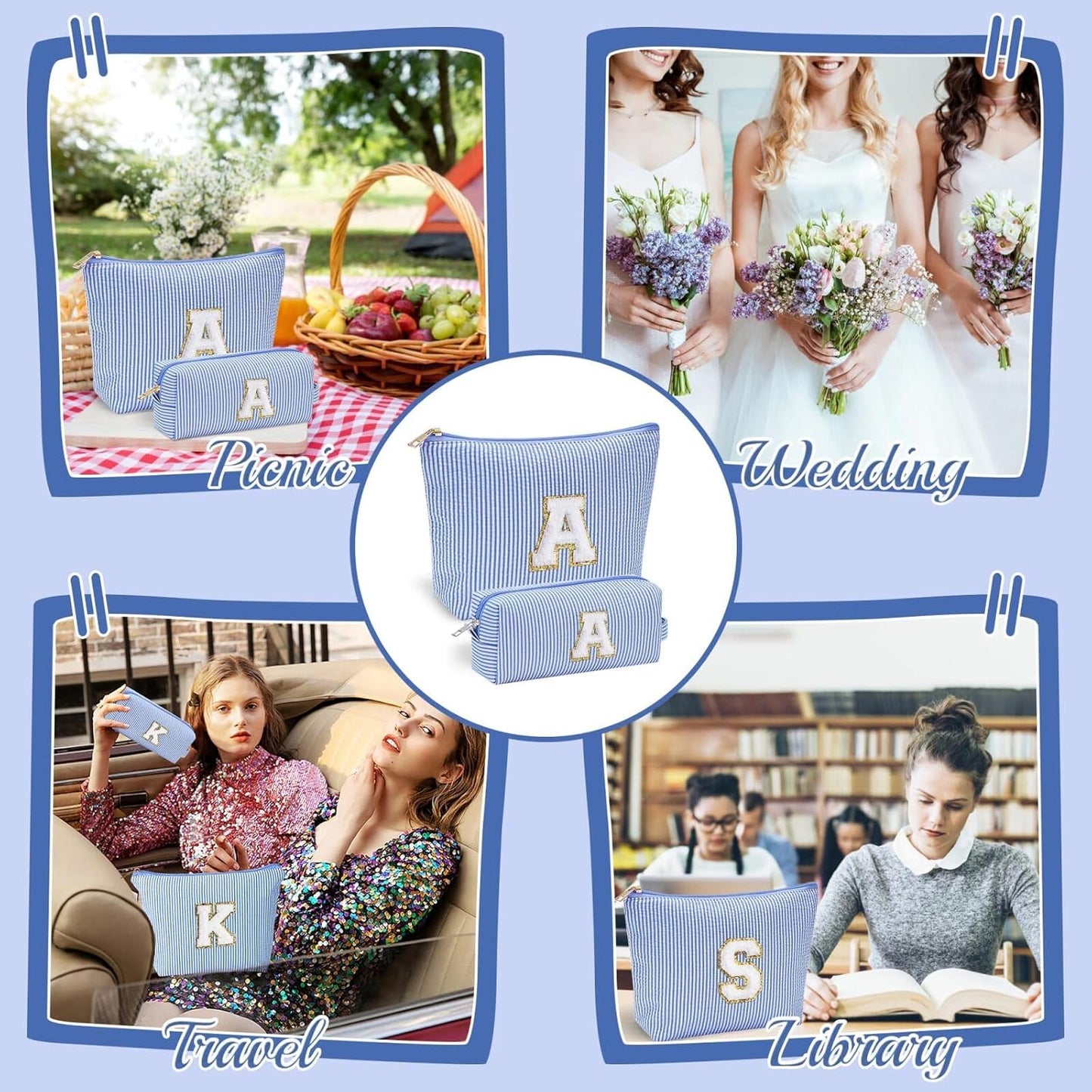 YOOLIFE Travel Makeup Bag for Women, Initial Make Up Bag with Makeup Brush Bag Monogram Makeup Bags 2 Pieces Cute Makeup Bag Personalized Sister Gifts Best Friend Birthday Gifts for Women Her Mom H