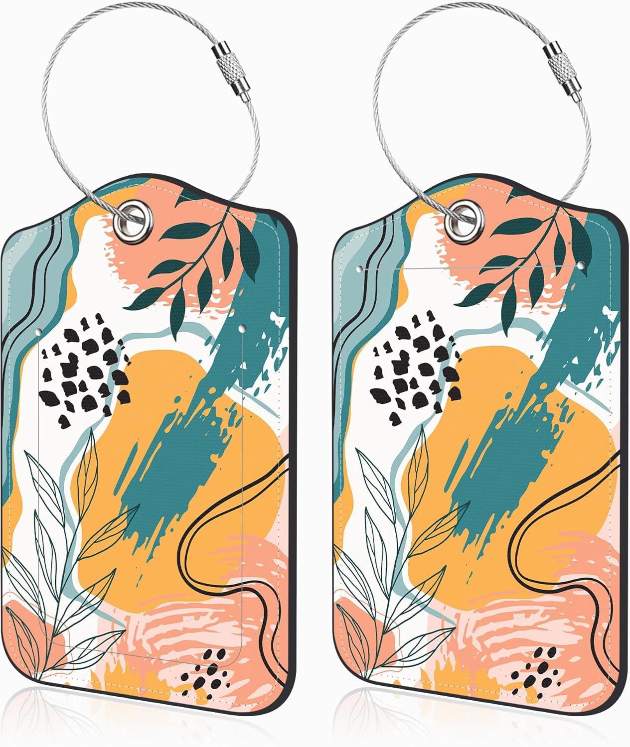 2 Pcs Boho Abstract Modern Art Luggage Tags for Suitcases PU Leather Baggage Tags Name ID Label with Privacy Cover and Stainless Steel Loop for Men Women Travel Bag Suitcase