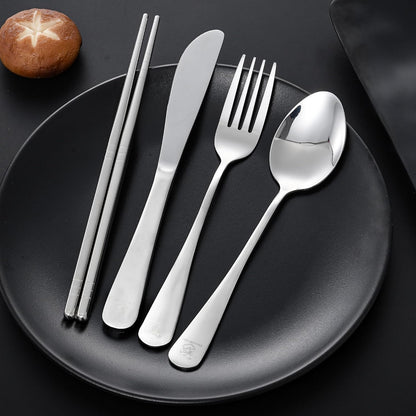 Boulder Bee Travel Utensils Set | Reusable Camping Cutlery Set | Stainless Steel Flatware Set | Portable Silverware Set with Case | Includes Knife/Fork/Spoon/Chopsticks/Cleaning Cloth/Case (Sliver)